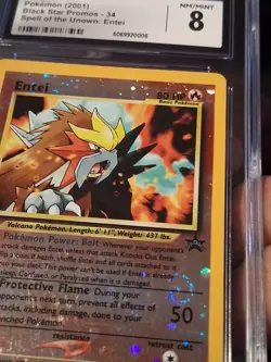 ✨2001 POKEMON ENTEI #34 BLACK STAR PROMO REVERSE HOLO CGC / PSA 8 ~ SWIRLS + - Image 3