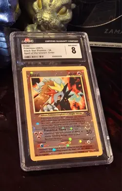 ✨2001 POKEMON ENTEI #34 BLACK STAR PROMO REVERSE HOLO CGC / PSA 8 ~ SWIRLS + - Image 4