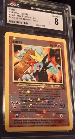 ✨2001 POKEMON ENTEI #34 BLACK STAR PROMO REVERSE HOLO CGC / PSA 8 ~ SWIRLS + - Image 5