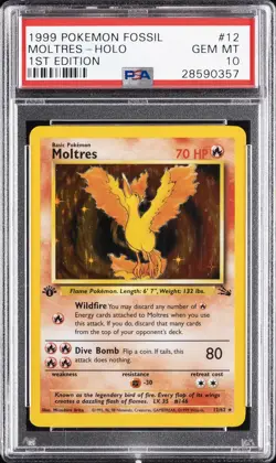 1999 POKEMON FOSSIL 1ST EDITION #12 MOLTRES-HOLO PSA 10 - Image 1