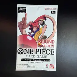 One Piece x Round 1 Promo Pack 1 Card Sealed One Piece TCG. English. In Hand - Image 1