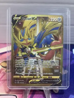 Pokemon TCG Zacian v Sword & Shield Base Set Holo Card 211/202 Secret Rare - Image 1