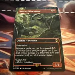 MTG Hunting Velociraptor Borderless Jurassic World NM Lost Caverns of Ixalan - Image 1