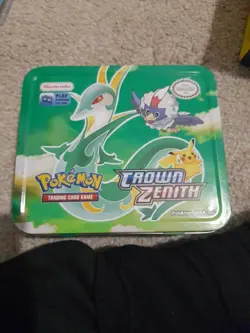 Pokemon Trading card tin case/ lunch box win/ storage tin with some cards - Image 1