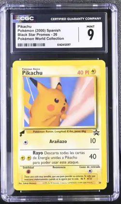 CGC 9 Pikachu 26 Black Star Promos Pokemon World Collection Spanish Pokemon Card - Image 1