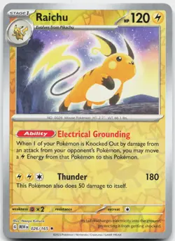Raichu 026/165 Rare 151 Pokemon Reverse Holo Near Mint - Image 1