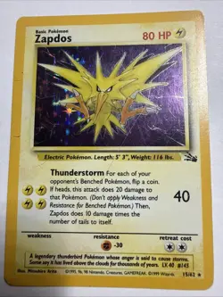 Zapdos 15/62 Fossil Holo Pokemon TCG WOTC Vintage MP - Image 1