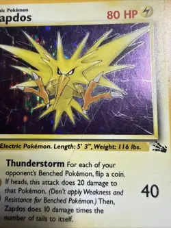 Zapdos 15/62 Fossil Holo Pokemon TCG WOTC Vintage MP - Image 2