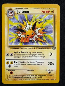 Jolteon 20/64 Jungle Non-Holo Rare Unlimited English WotC Vintage Pokemon Card - Image 1