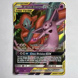 Espeon & Deoxys GX 72/236 Sun & Moon Tag Team Ultra Rare Holo Pokemon Card (NM) - Image 1