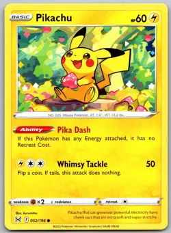 Pikachu 052/196 Common Lost Origin Pokemon Near Mint - Image 1