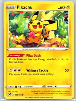Pikachu 052/196 Common Lost Origin Pokemon Near Mint - Image 1