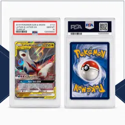 2019 POKEMON SUN & MOON TEAM UP #113 LATIAS & LATIOS GX PSA 10 - Image 1