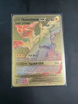 Pokemon Pikachu and Zekrom GX Tag Team Gold Foil Fan Art - Image 1