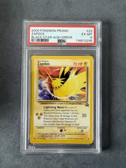 2000 Pokemon Black Star Promo Zapdos Aoki Error #23 PSA 6 - Image 1