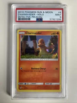 2019 Pokemon Charmander Detective Pikachu 4/18 Holo PSA 9 - Plus Free Pack! - Image 1