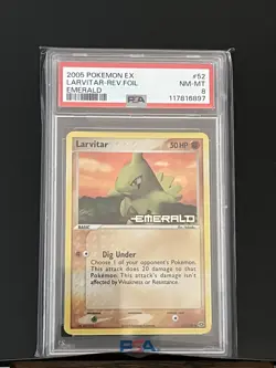 2005 POKEMON EX EMERALD 52/106 REVERSE HOLO LARVITAR PSA 8 NM-MT - Image 1