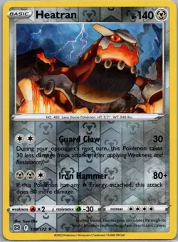 Heatran 100/172 Rare Brilliant Stars Pokemon Reverse Holo Near Mint - Image 1
