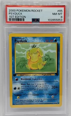 2000 Pokemon Rocket 1st Edition #65 Psyduck PSA 8 - Image 1