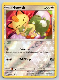 MEOWTH 147/214 C UNBROKEN BONDS POKEMON REVERSE HOLO MP SHIBUZOH. - Image 1
