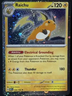 Swirl 🌀 Raichu 026/165 Cosmos Holo Pokemon TCG 151 Promo NM Off Center Error - Image 4