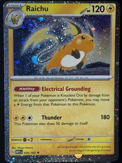 Swirl 🌀 Raichu 026/165 Cosmos Holo Pokemon TCG 151 Promo NM Off Center Error - Image 5