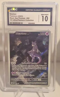 Pokemon CGC 10 Gem Mint Mewtwo Black Star Promo Holo 052 Scarlet & Violet 2023 - Image 1