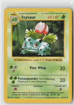 IVYSAUR UNLIMITED UNCOMMON BSS BASE SET SHADOWLESS POKEMON 30/102 MP - Image 1