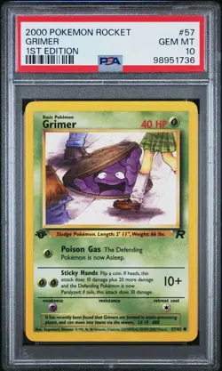 2000 POKEMON ROCKET GRIMER 1ST EDITION #57 GEM MT 10 VINTAGE ! - Image 1