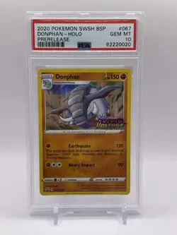 2020 POKEMON SWSH BLACK STAR PROMO PRERELEASE #067 DONPHAN-HOLO PSA 10 - Image 1