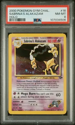 2000 Pokemon Gym Challenge #16 Sabrina's Alakazam Holo PSA 8 - Swirl - Image 1