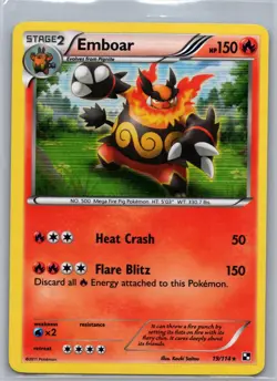 EMBOAR 19/114 HOLO RARE BLACK & WHITE POKEMON NEAR MINT - Image 1