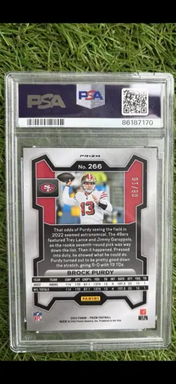 Panini 2023 Prizm Brock Purdy 49ers #266 Gold Shimmer /10 PSA 9 - Image 2