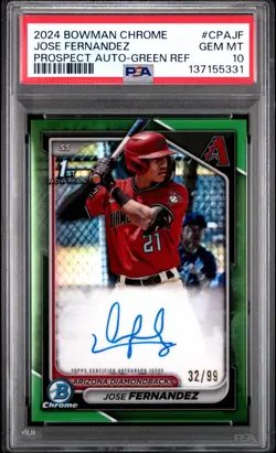 2024 Bowman Chrome - Prospect Autographs Jose Fernandez #CPA-JF Green /99 PSA 10 - Image 1