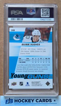 2019-2020 Upper Deck Series 1 Quinn Hughes #249 Young Guns PSA 10 - Image 2
