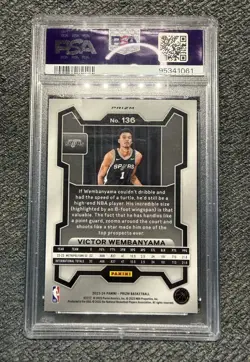 PSA 9 Victor Wembanyama Spurs Panini Green Prizm Holo #136 2023 Rookie Card RC - Image 3