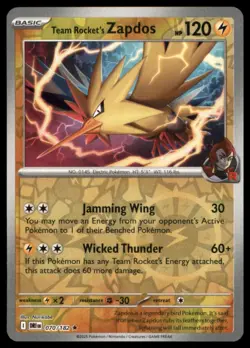 Team Rocket's Zapdos 070/182 Rare Destined Rivals Pokemon Reverse Holo Near Mint - Image 1