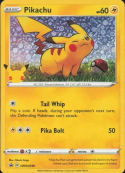 Pikachu SWSH039 Holo Promo Sword & Shield Promo Pokemon Holo Moderately Played - Image 1