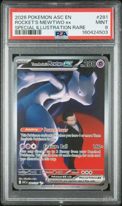 2026 POKEMON ASC EN-ASCENDED HEROES #281 TEAM ROCKET'S MEWTWO EX PSA 9 - Image 1