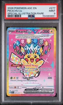 2026 Pokemon Ascended Heroes Pikachu ex Special Illustration Rare #277/217 PSA 9 - Image 1