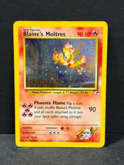 Pokemon BLAINE'S MOLTRES 1/132 Gym Heroes HOLO RARE Playing Card TCG ** L@@K * - Image 1