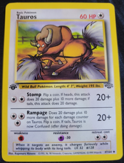 Tauros # 47/64 1st Edition Jungle Set Pokemon Trading TCG Game Cards NM - Image 1