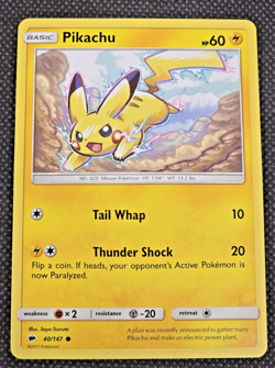 Pikachu 40/147 Common SM - Burning Shadows Pokemon Card VLP -- L38 - Image 1