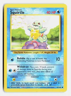 Squirtle 63/102 Common Base Set Unlimited Moderately Played - Image 1