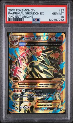 2015 POKEMON XY ANCIENT ORIGINS #97 FULL ART/PRIMAL GROUDON EX PSA 10 - Image 1