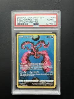 2023 POKEMON SWSH BLACK STAR PROMO CROWN ZENITH TIN #284 GALARIAN MOLTRES PSA 10 - Image 1