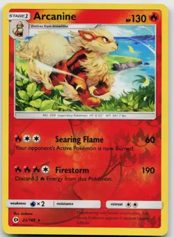 Arcanine 22/149 Holo Rare SM Base Set Pokemon Reverse Holo Near Mint - Image 1