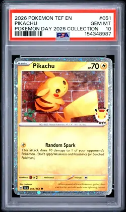 Pikachu 051/162 Pokemon Day 2026 Collection PSA 10 - Image 1