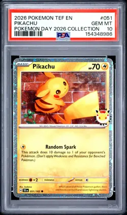 Pikachu 051/162 Pokemon Day 2026 Collection PSA 10 - Image 1