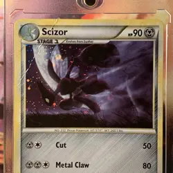 2010 Pokemon Scizor 7/90 Undaunted Holo Swirl & HOLO BLEED w/ case *creased - Image 3